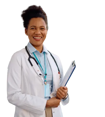 Smiling doctor talking with a patient (actor portrayal)